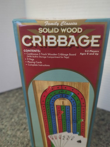 Solid Wood Cribbage - 3 Track Board, Pegs, Cards, and Complete Instructions NEW! - Picture 3 of 4