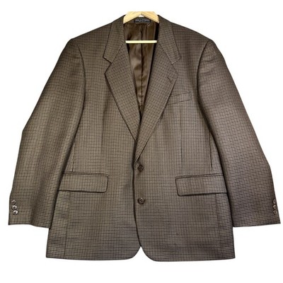 Hardy Amies Savile Row Sport Coat 44R Brown Houndstooth 2 Button Wool Blend