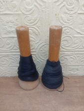 Pair Of Vintage French Wooden Spindles Spool Bobbin Textile Mill