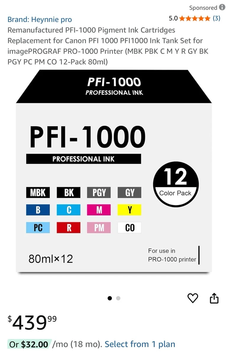 Canon PFI-1000 Printer Ink Cartridges for sale | eBay