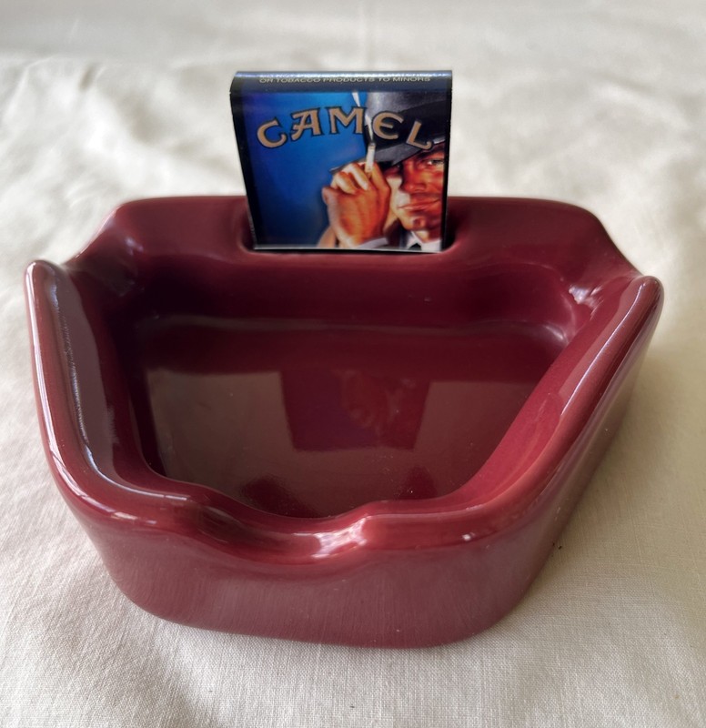 Hall USA Plum Color w/ Matchbook Holder Matches Ashtray Vintage Ceramic