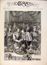 Original Old Antique Print Prosit German Emperor Banquet Guildhall London Hall