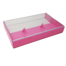 5 Cassette Tape Cases: Clear Front  Pink Solid Back - Plastic