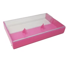 5 Cassette Tape Cases: Clear Front + Pink Solid Back - Plastic