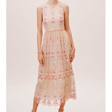 BHLDN Parsons Dress Pink Blue Floral Embroidered Mesh Sleeveless Maxi 14
