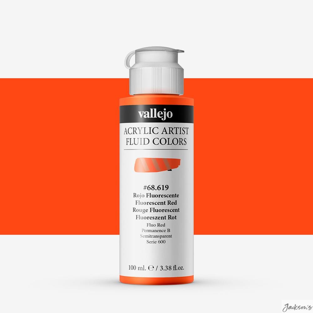 Vallejo AV Fluid Artist Acrylic Paint 100ml Fluorescent Red For Pouring Airbrush