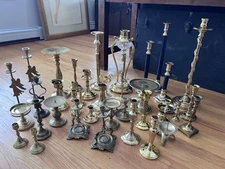 Vtg Brass Candle Stick Holder Party Wedding HUGE Mixed Lot Display Holiday Craft