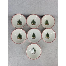 Cuthbertson American Christmas Tree 5" Bowls Set of 7 Red Rim Made in England
