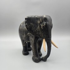 Elephant With Tusk African Hand Carved Wood Art Sculpture 6”x 6” Unbranded