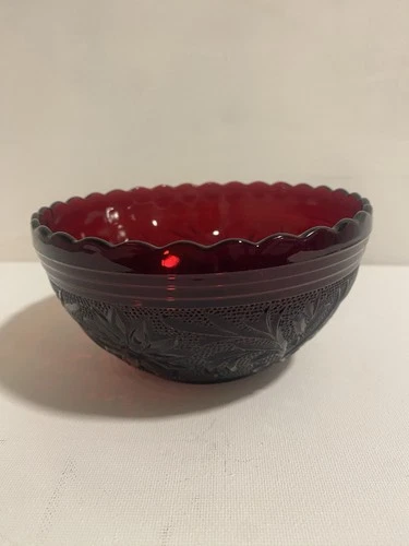 Anchor Hocking Sandwich Depression Glass Royal Ruby Red 5" Scalloped Rim Bowl