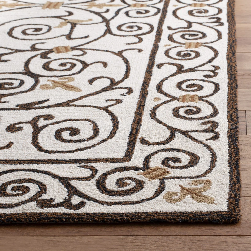 Chelsea Collection Runner Rug - 2'6" x 6', Ivory & Dark Brown, Hand-Hooked Fr... - Image 3 of 4