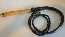 Leather Bull Whip w Braided Leather Whip  Wood Swivel Handle