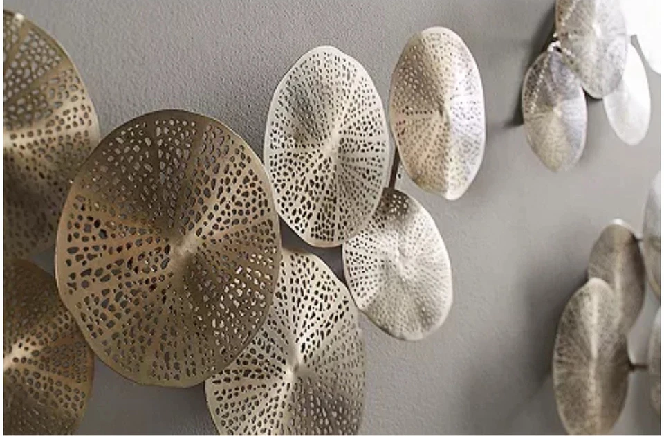 Современный многослойный диск лист лотоса настенное искусство серебряная скульптура металлические проколотые листья - Изображение 3 из 4