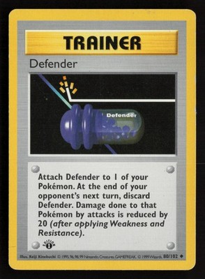 Defender 80/102 Uncommon Base Set Shadowless Pokemon 1st Edition Lightly Played