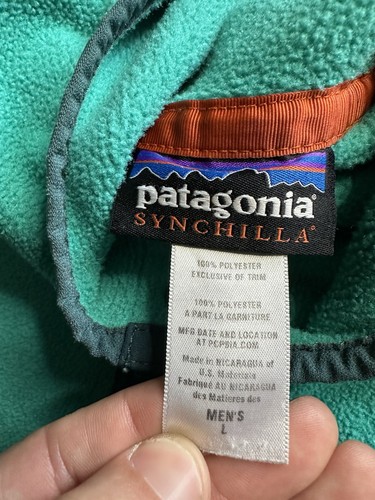 Patagonia Synchilla T-Snap Hoodie Mens L Blue Purple Red Fleece Pullover - Picture 2 of 11