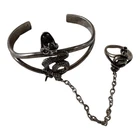 Vintage Silver SNAKE Slave/Cuff Bracelet And Ring With Chain