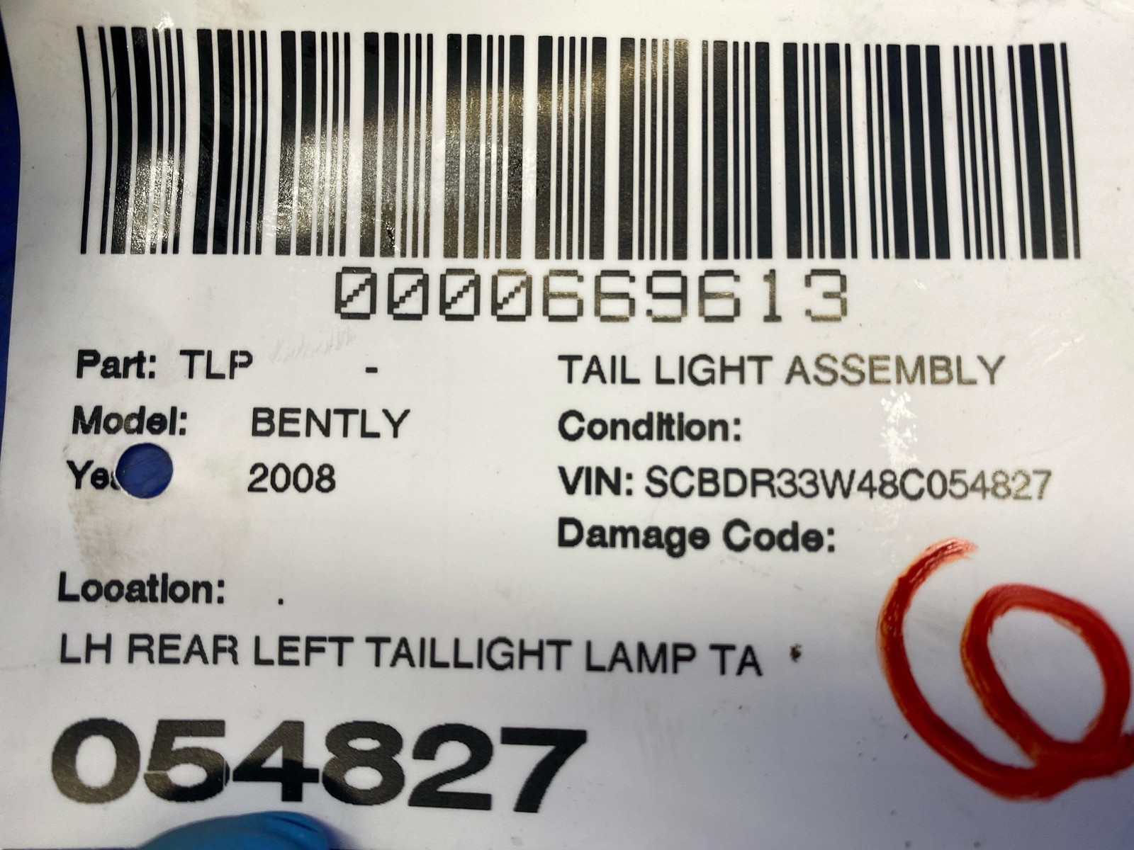 2006-2013 BENTLEY CONTINENTAL REAR LEFT TAILLIGHT LAMP TAIL LIGHT ASSEMBLY OEM