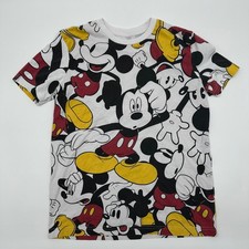 Disney Mickey Mouse All Over Print T-Shirt Mens Small White Red Yellow Graphic