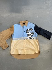 PRADA Mens M Colorblock Logo Cotton Long Slee...