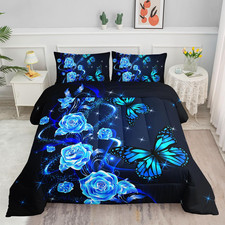 Butterfly Comforter Bedding Set for Girls Teens Adults,Beautiful Blue Dream Aest