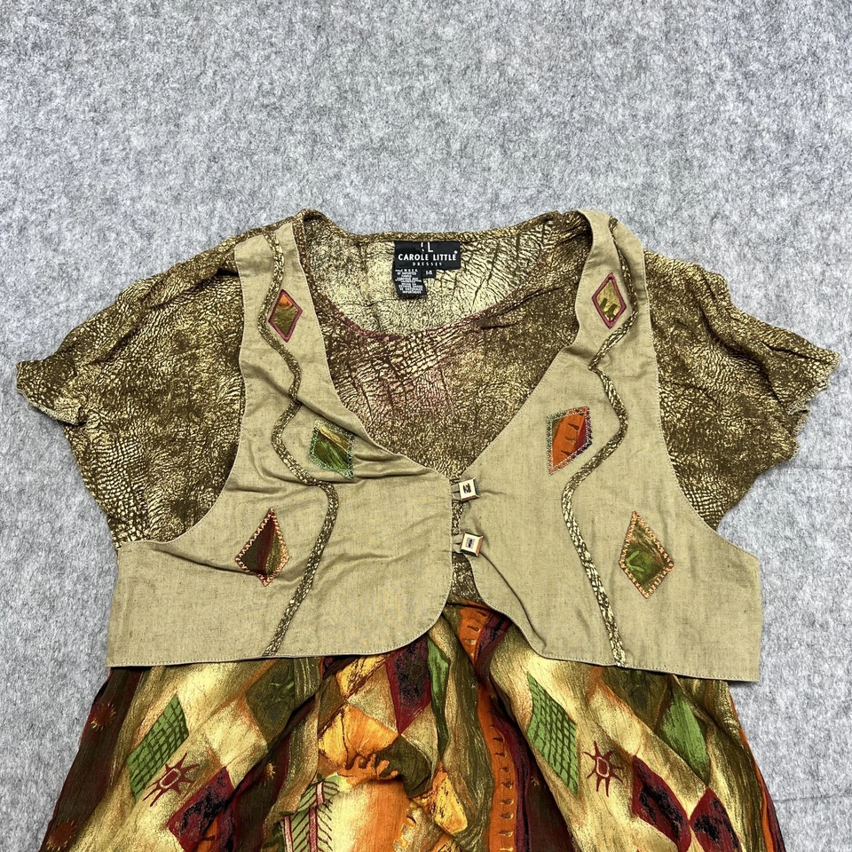 Maxi Vestido Vintage Carole Pequeño Mujer 14 Boho Festival Hecho en EE. UU. Años 90 Foto 3 de 4