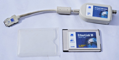 1 Stk. 3Com EtherLink III PCMCIA Card incl. Adapter 3C589D (Ethernet RJ45/ Coax)