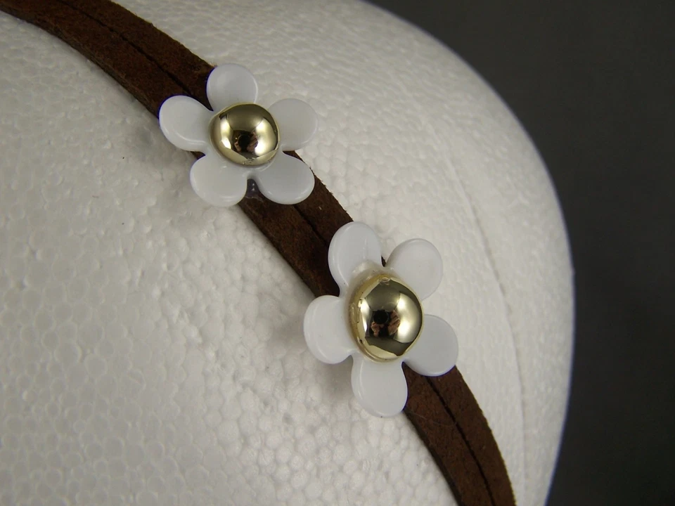 Diadema delgada fina flor gamuza sintética marrón oscuro 7/16" ancho elástico Foto 2 de 4