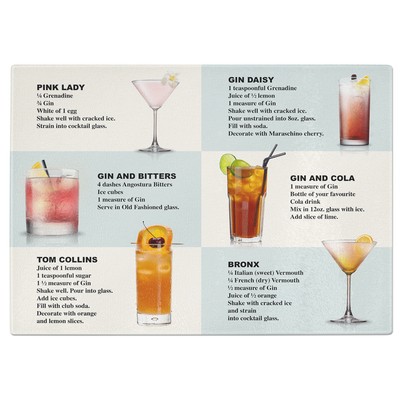 Gin Cocktails Recipes Tempered Glass Chopping Board Ebay