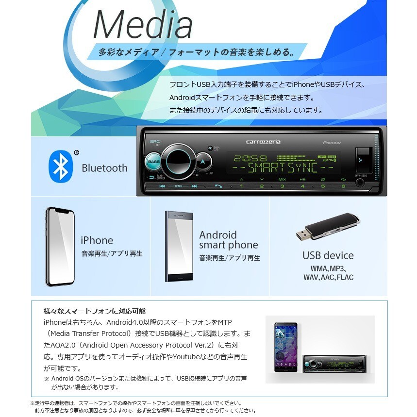 Pioneer Carrozzeria MVH-6600 1DIN Bluetooth USB Hi-Res Audio