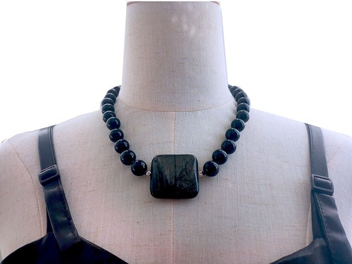 30mm square Labradorite round blue goldstone statement necklace 19"1/2