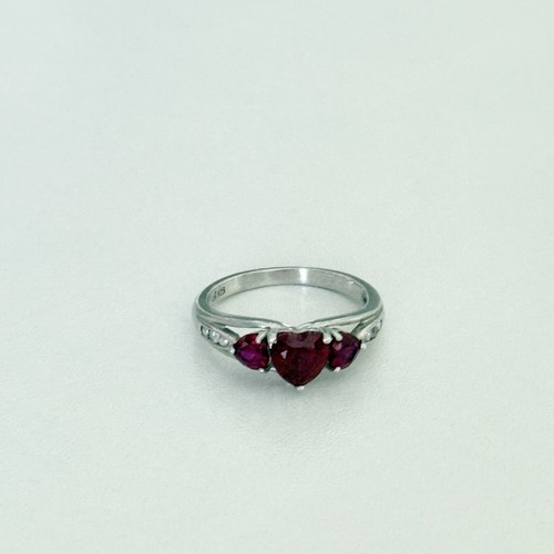 925 Sterling Silver Ruby & White Topaz Heart Ladies Band Ring Size 7 - Picture 3 of 9