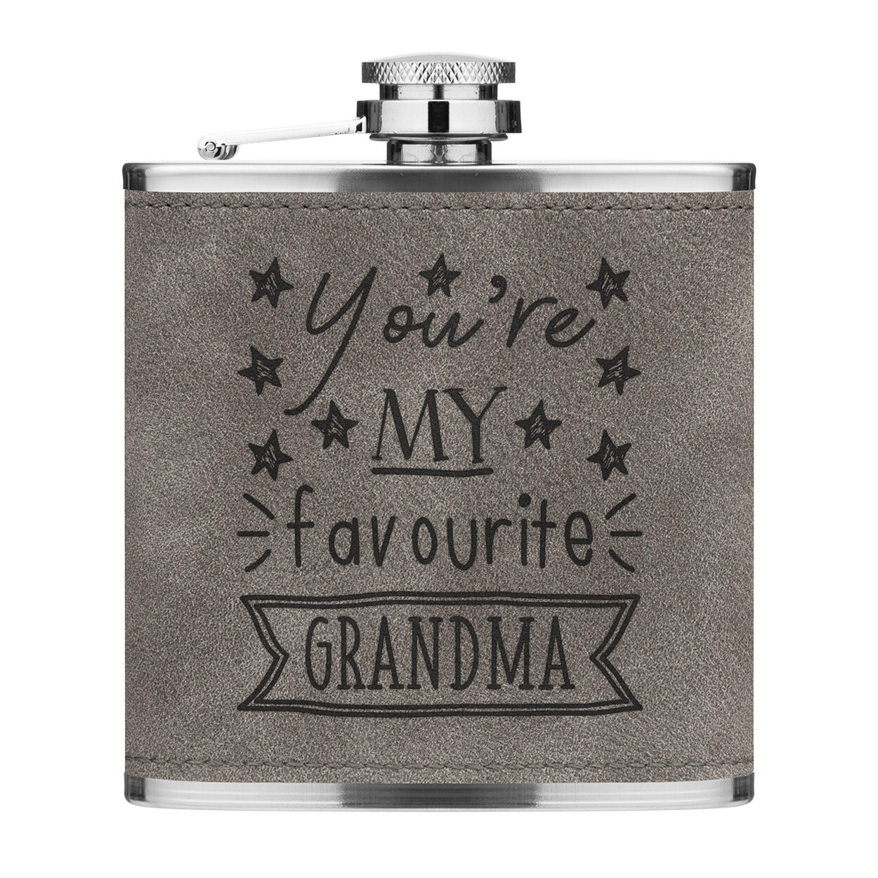 You're My Favourite Grandma Stars 6oz PU Leather Hip Flask Grey Funny Best Nan