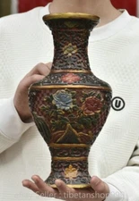 12.4" Old Chinese Qianlong Dynasty Lacquerware Fengshui Flower Bird Bottle Vase