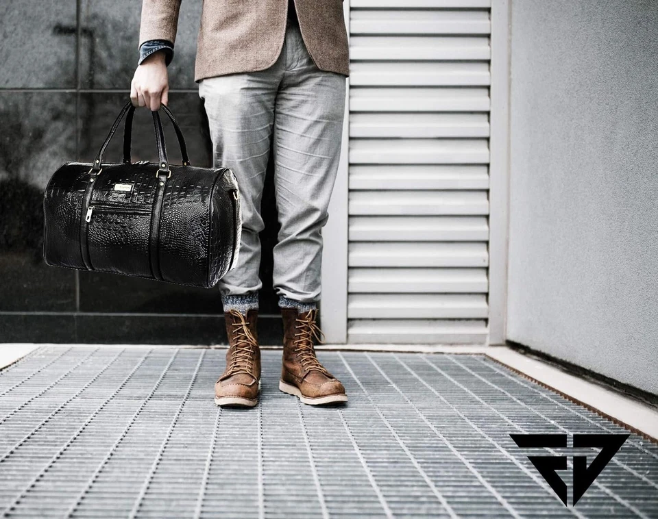 Черная текстурированная спортивная сумка искусственная кожа стильная спортивная сумка Weekender для путешествий 35 L - Изображение 4 из 4