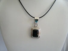 Onyx Cushion Shape Bezel Set Ribbed Silpada  Sterling Silver Pendant