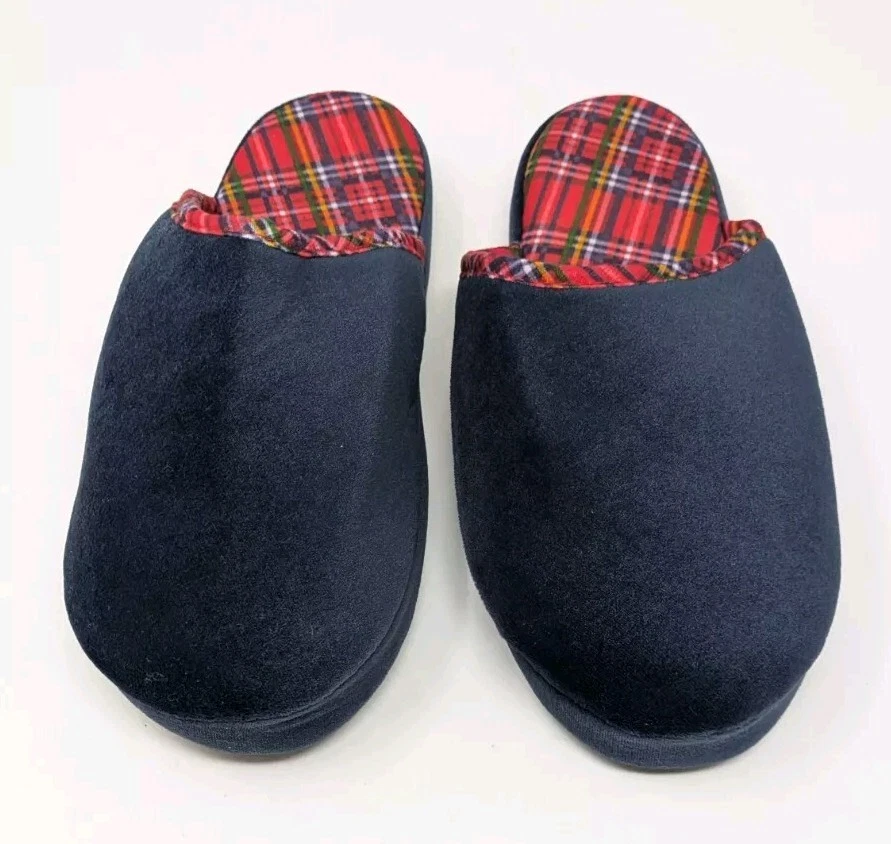 Isotoner Womens Slippers Totes Mule Size Medium 6.5 - 7.5  Red Black Plaid New - Image 2 of 4