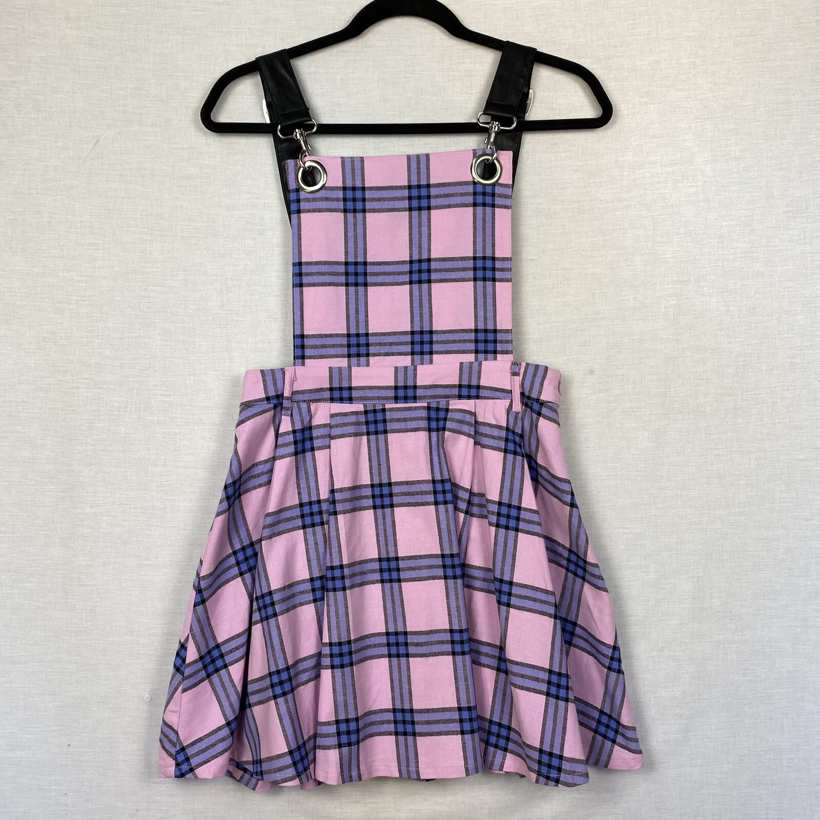 Dangerfield Pinafore Women's Pink Blue Black Tartan Leather Straps