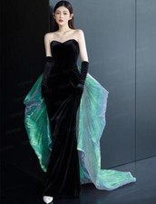 Elegant Off Shoulder Black Velvet Bowknot Mermaid Gown Chic Prom Evening Dresses