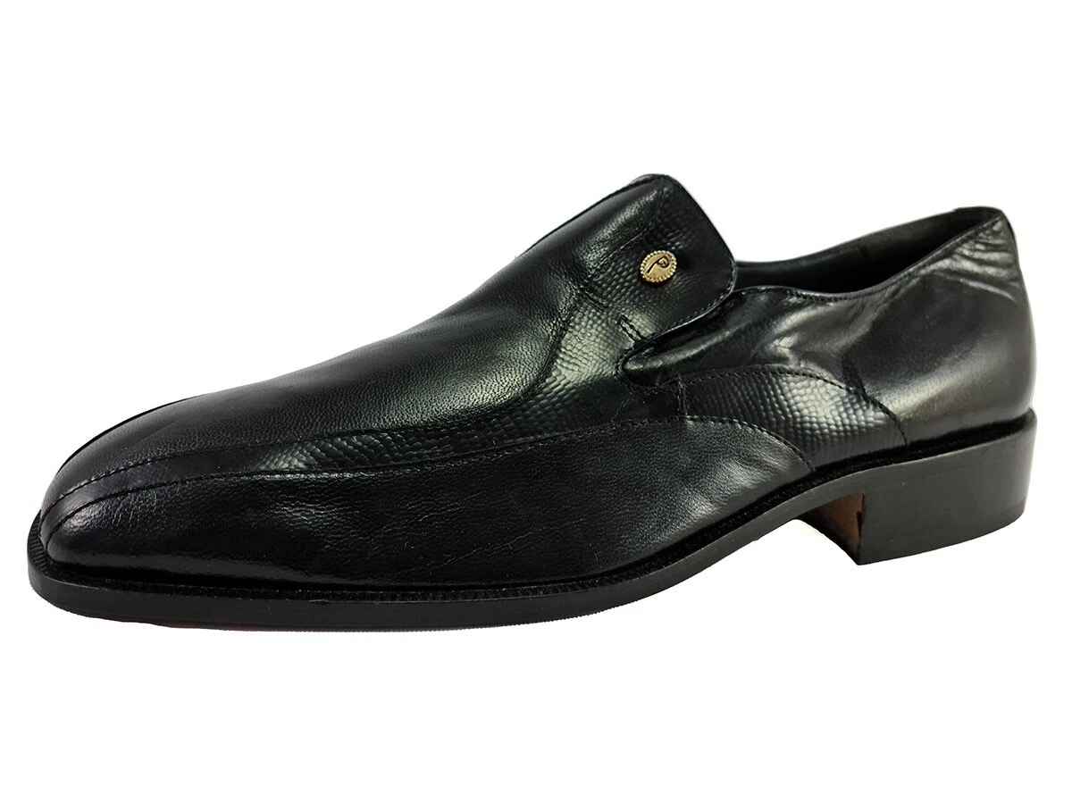 Mens black leather shop slip on dress shoes