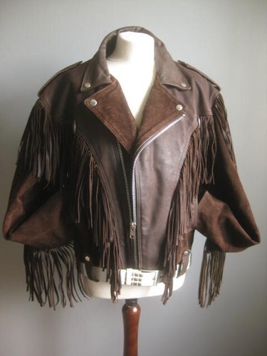 VINTAGE COWBOY LEATHER FRINGE JACKET 42 44 hells angel heavy rock biker ASHY men - Picture 20 of 24
