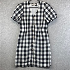 Loft sheath dress buffalo plaid full button down up puffed short sleeves size 4