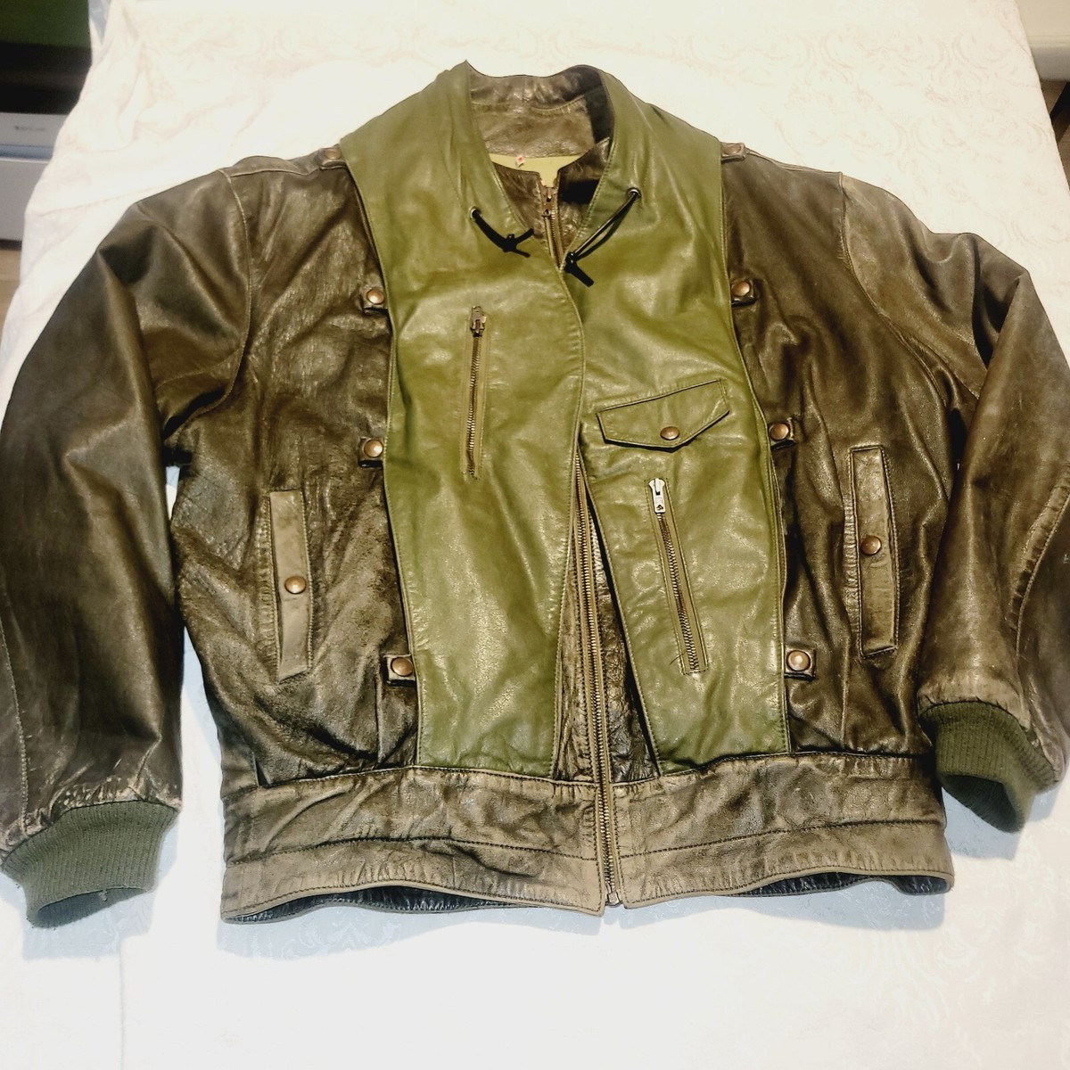 Eclair Zipper France Air Force? Green Leather Jacket 1950s