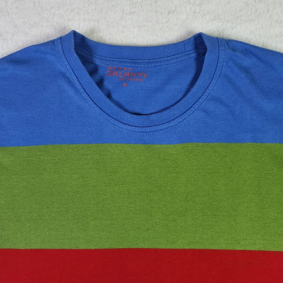 Colorful Striped T-shirt XL Blue Green Retro Galaxy By Harvic Crew Tee Unisex - Image 2 of 4