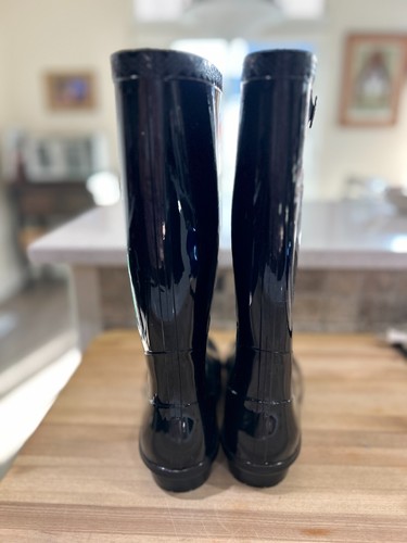 NEW UGG 6 EU 37 Black Shiny Waterproof Welly Rubber Rain Boots - Picture 3 of 6