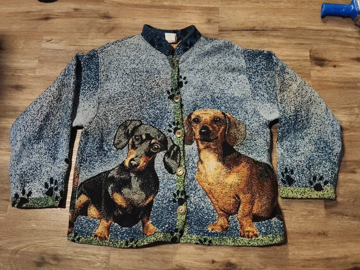 Vintage Sugar Street Weavers Dachshund Tapestry Sweater Women's LARGE USA |  eBay
