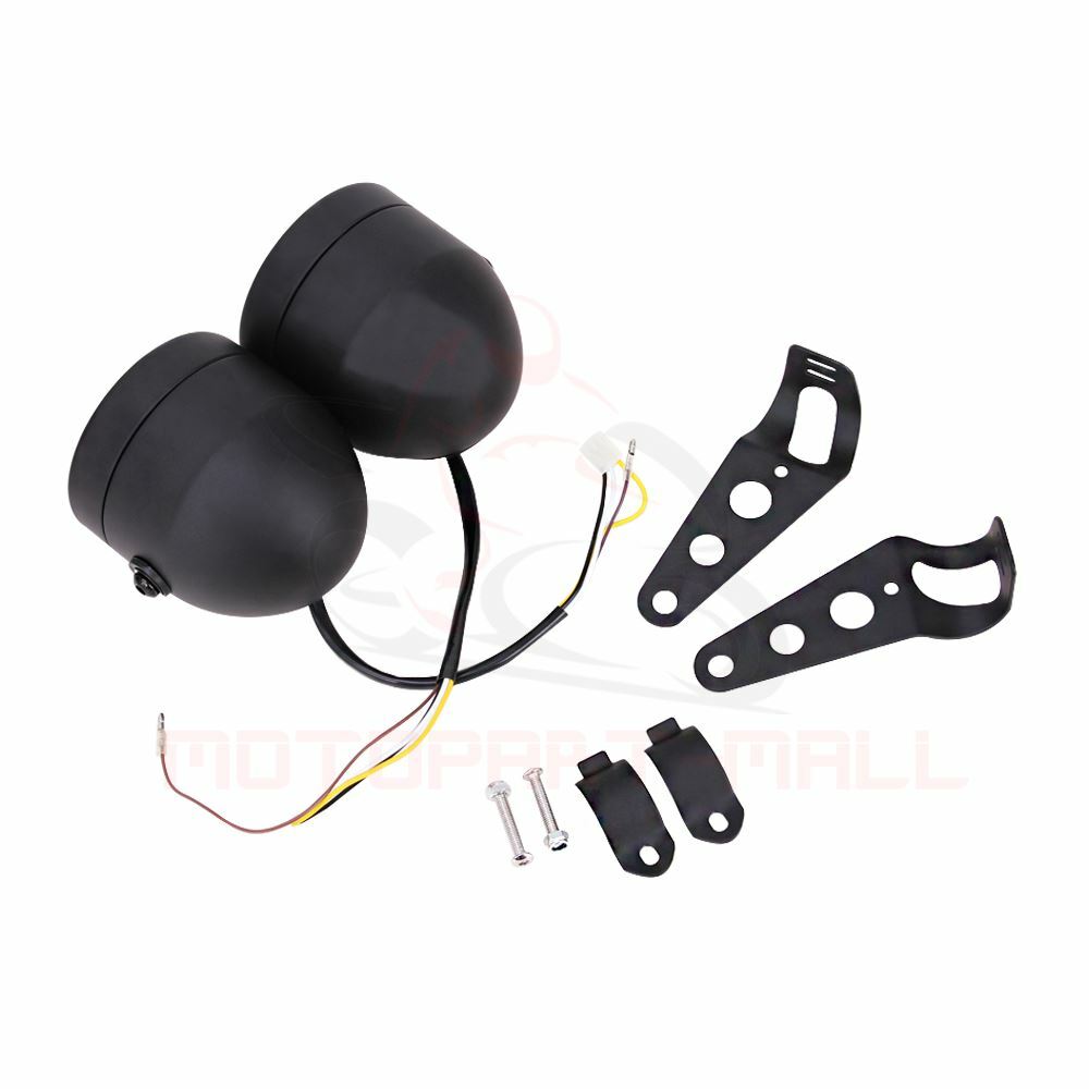 Universal Motorcycle 4.5 Black Twin Headlight Double Dual
