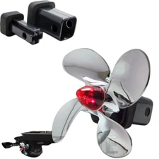 Spin Propeller Trailer Hitch Cover W/ LED Brake Light Chrome 2" & 1.25" Receiver