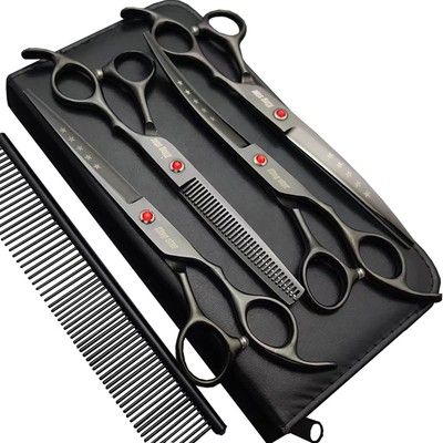 7.0in Titanium Professional dog Grooming Scissors set,Straight & Thinning & C...