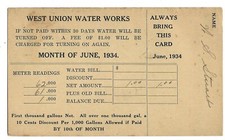 1934, 1¢ Postcard, $1 Bill, West Union, West Virginia Water Works, A.S. Stuart
