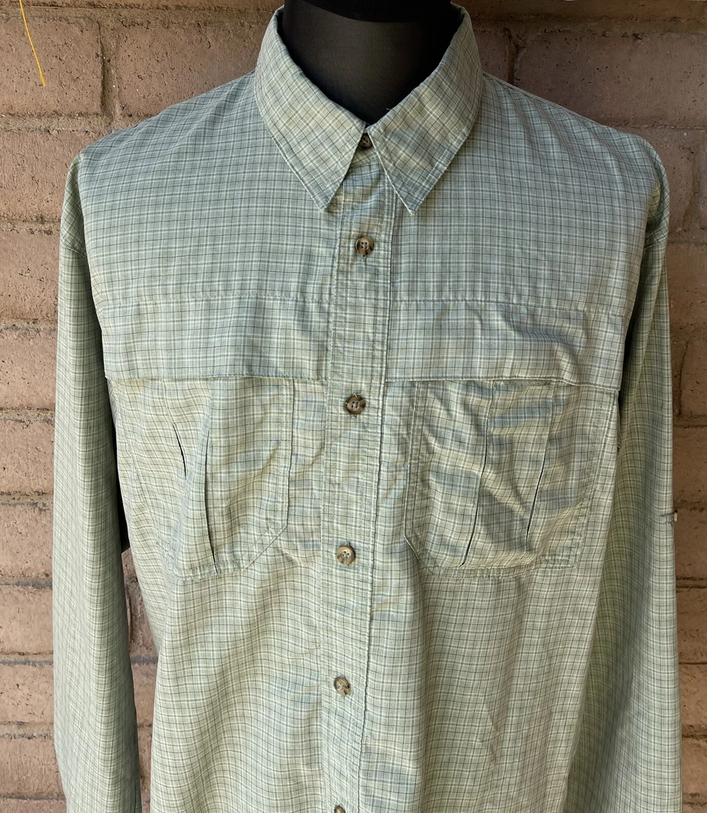 Rugged Exposure Vented Shirt Green Plaid LS Button Shirt 100% Polyester Size XL